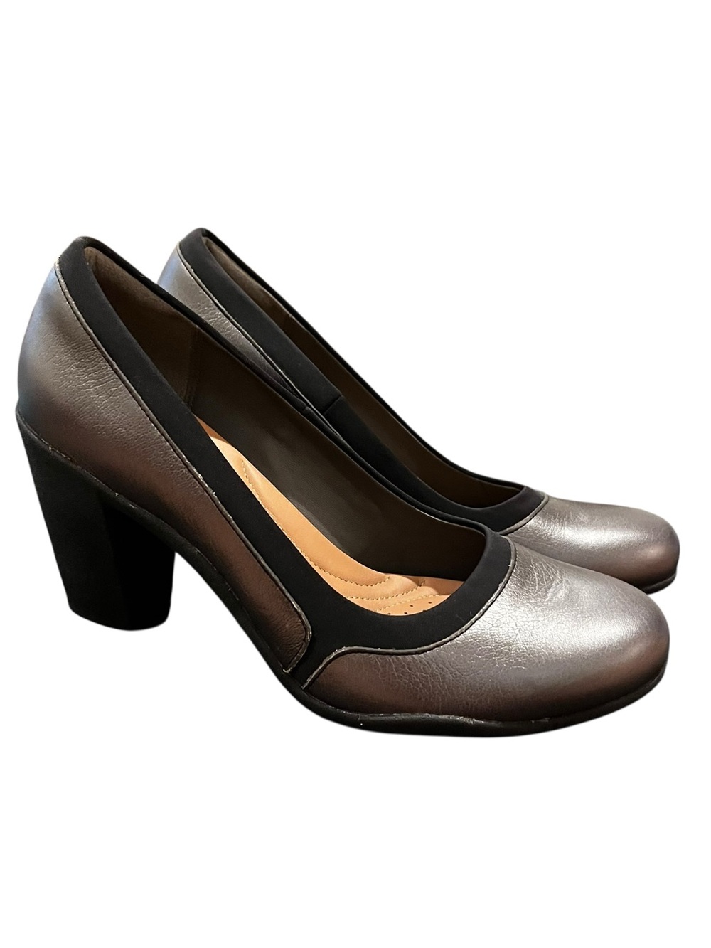 Clarks Adya Maia Leather Pumps rubber heels Pewter Metallic size 7.5 new